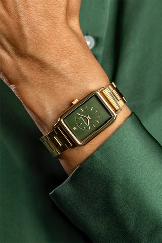 Reloj de cuarzo de acero y diamante - Dorado y verde