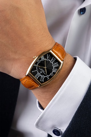 Reloj de cuarzo de piel - Marrón y dorado - Frederic Graff