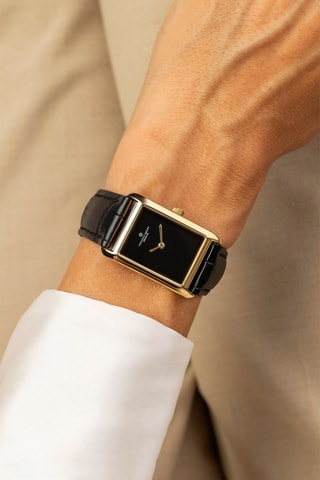 Reloj de cuarzo de piel - Negro y dorado - Frederic Graff