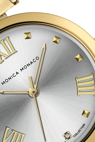 Reloj de cuarzo de acero y diamante - Plateado y dorado - Monica Monaco