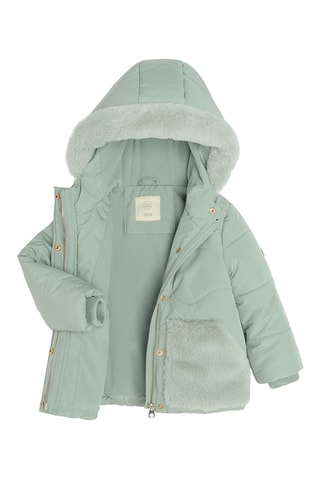 Gewatteerde Jas met Capuchon - Zeegroen