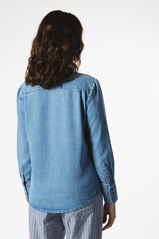 Camisa regular de ganga - Azul-claro