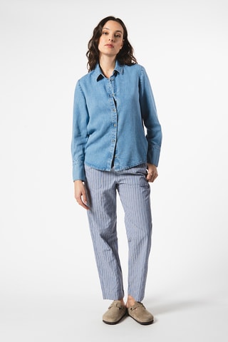 Camisa regular de ganga - Azul-claro