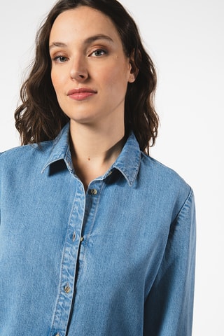 Camisa regular de ganga - Azul-claro