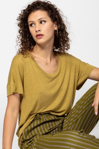 T-shirt em linho - Verde-azeitona