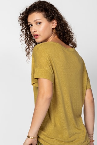 T-shirt em linho - Verde-azeitona