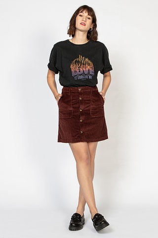 Saia direita em veludo - Castanho