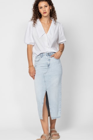 Saia direita em ganga - Azul-claro