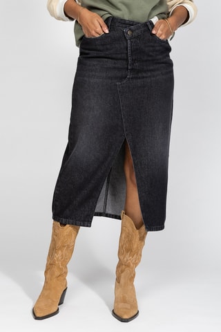 Saia direita em ganga - Preto