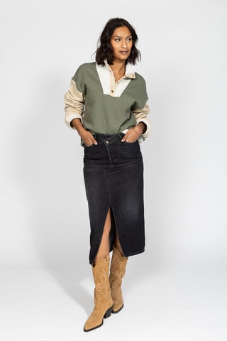 Saia direita em ganga - Preto