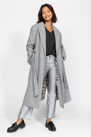 Casaco de malha comprido em lã - Cinzento-claro