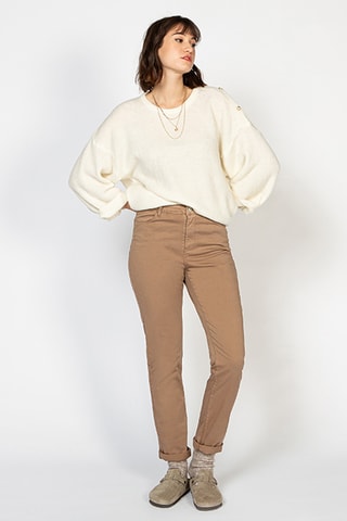 Calças direitas de cintura alta - Bege