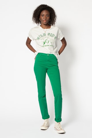 Calças direitas de cintura alta - Verde-esmeralda