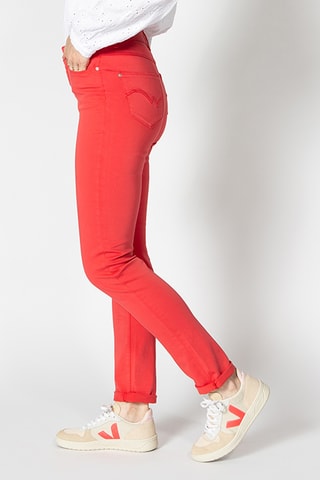Calças direitas de cintura alta - Vermelho