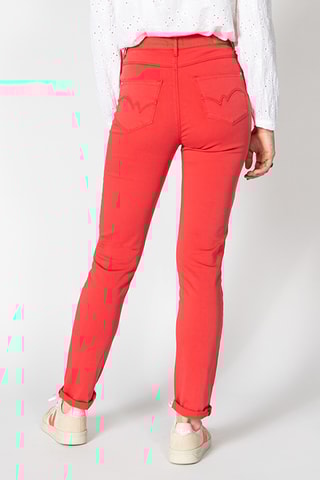 Calças direitas de cintura alta - Vermelho