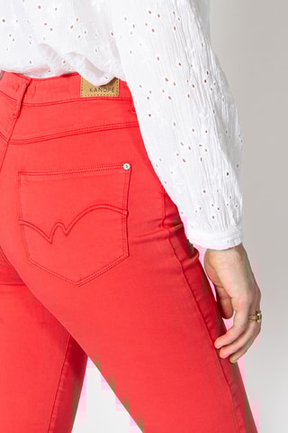 Calças direitas de cintura alta - Vermelho