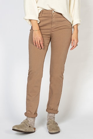 Calças direitas de cintura alta - Bege