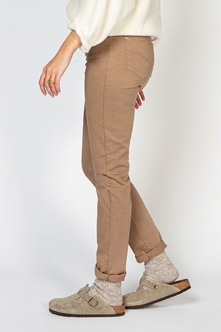 Calças direitas de cintura alta - Bege