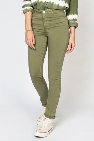 Calças direitas de cintura alta - Caqui