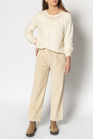 Calças em veludo de cintura alta - Bege