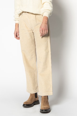 Calças em veludo de cintura alta - Bege