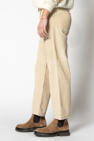 Calças em veludo de cintura alta - Bege