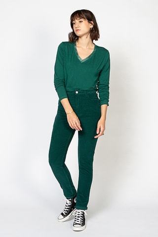 Calças slim de cintura alta - Verde