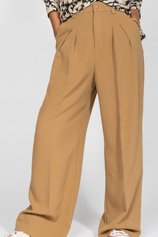 Calças relaxed de cintura alta - Camel