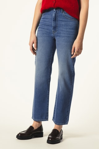 Calças de ganga direitas 7/8 cintura alta - Azul