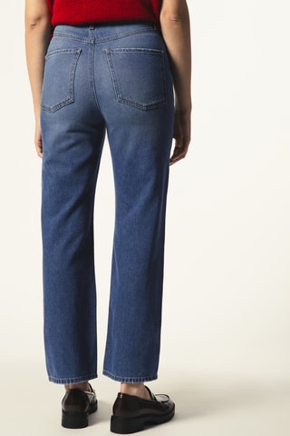 Calças de ganga direitas 7/8 cintura alta - Azul