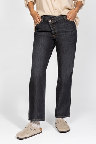 Calças de ganga direitas de cintura baixa - Preto