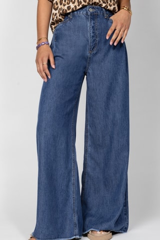 Calças de ganga relaxed de cintura alta - Azul