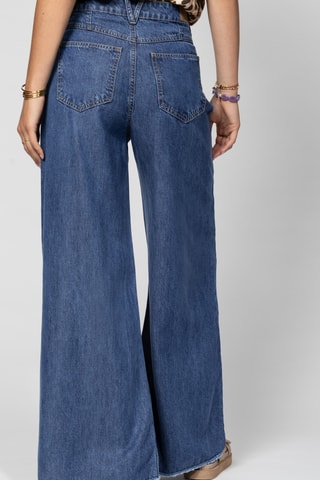 Calças de ganga relaxed de cintura alta - Azul