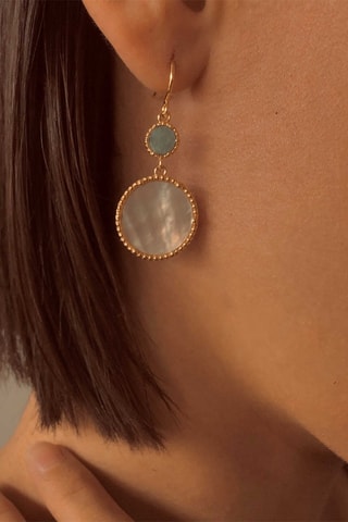 Pendientes - Plata bañada en oro amarillo, nácar y amazonita