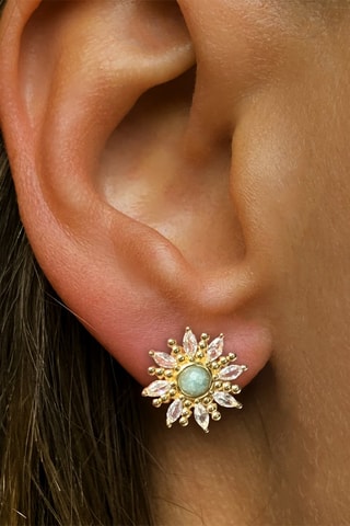 Pendientes - Plata chapada en oro amarillo, circones y amazonitas