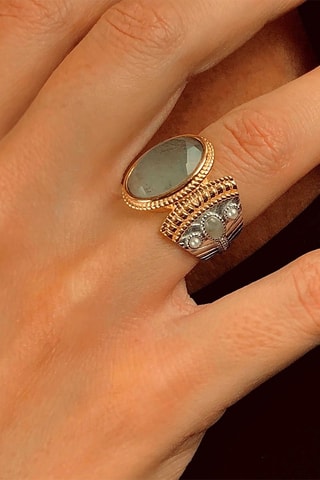 Anillo - Plata, plata chapada en oro amarillo, labradorita y perlas