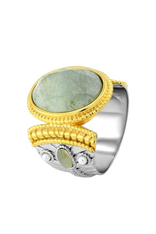 Anillo - Plata, plata chapada en oro amarillo, labradorita y perlas