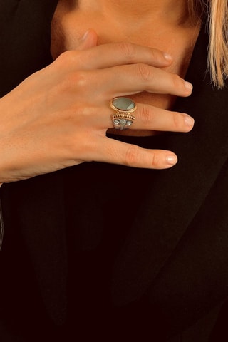 Anillo - Plata, plata chapada en oro amarillo, labradorita y perlas