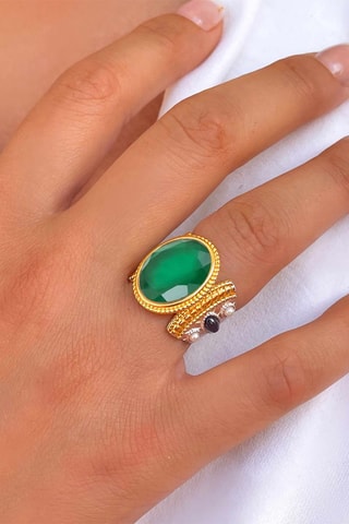 Anillo Atlas - Plata, ónice y perlas cultivadas de agua dulce