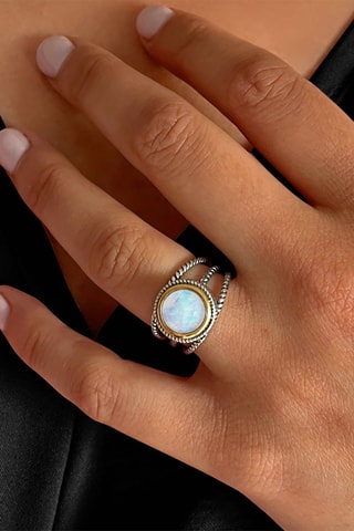 Anillo - Plata, plata chapada en oro amarillo y piedra de luna