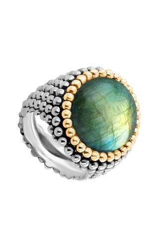 Anillo - Plata, plata chapada en oro amarillo y labradorita