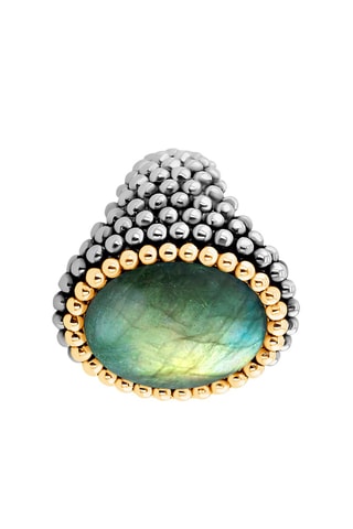 Anillo - Plata, plata chapada en oro amarillo y labradorita