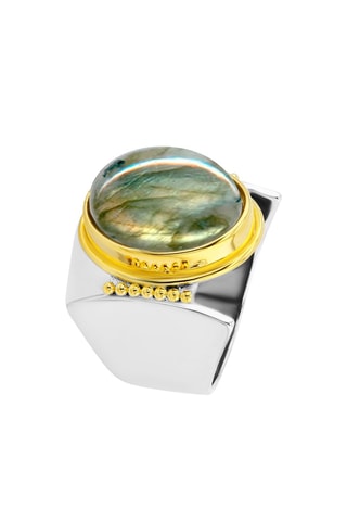 Anillo - Plata, plata chapada en oro amarillo y labradorita