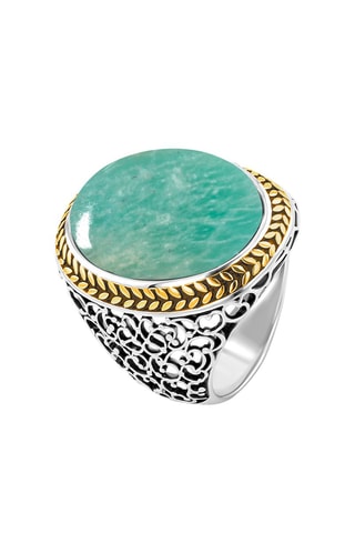 Anillo - Plata, plata chapada en oro amarillo y amazonita