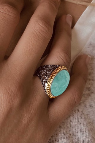 Anillo - Plata, plata chapada en oro amarillo y amazonita