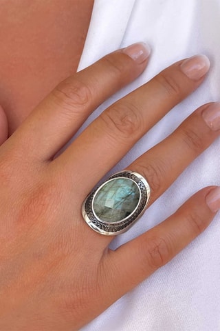 Anillo - Plata, plata chapada en oro amarillo y labradorita