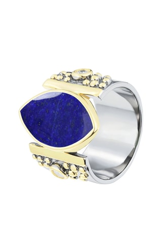 Anillo - Plata, plata chapada en oro amarillo y lapislázuli