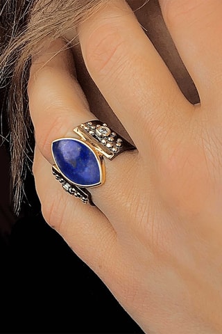 Anillo - Plata, plata chapada en oro amarillo y lapislázuli