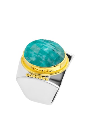 Anillo - Plata, plata chapada en oro amarillo y amazonita