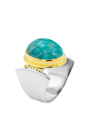 Anillo - Plata, plata chapada en oro amarillo y amazonita